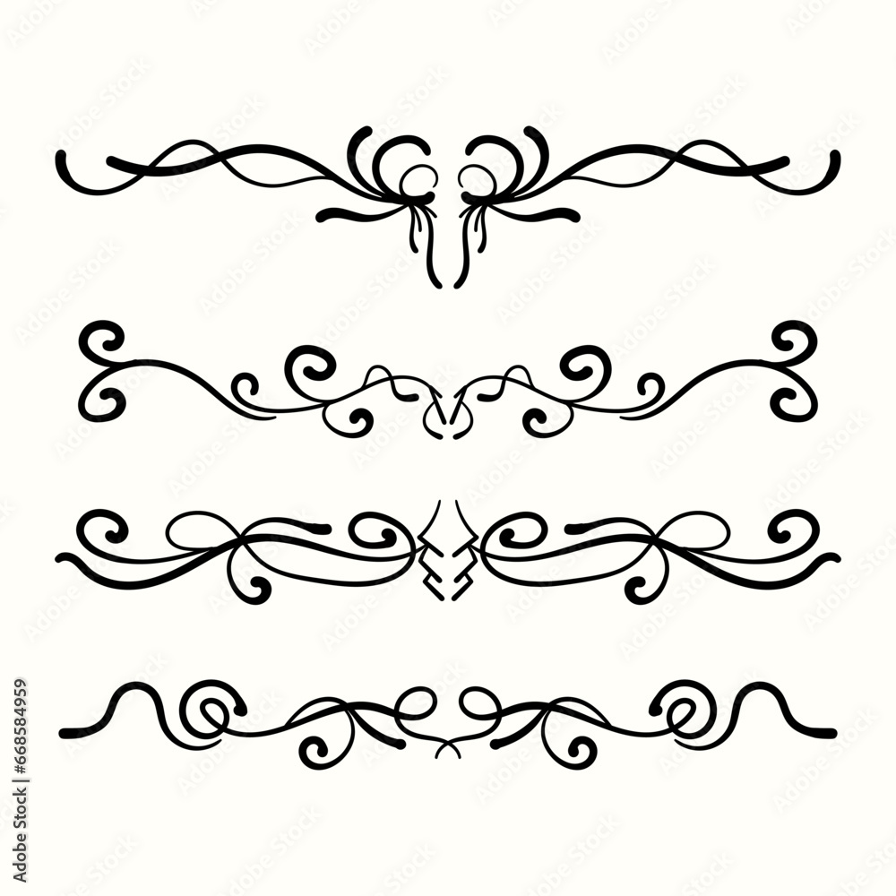 Vintage label ornament dividers. Decoration vintage style design. Collection of hand drawn borders