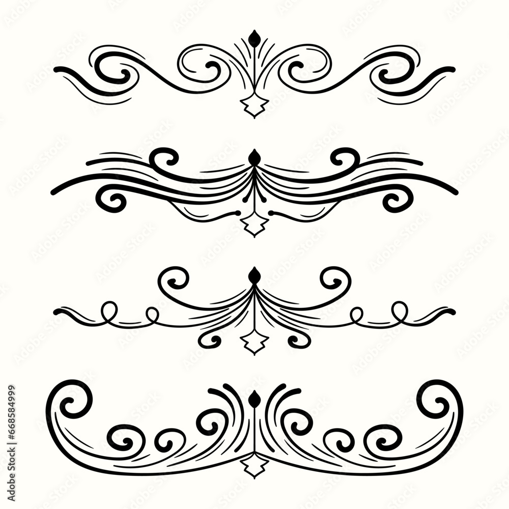 Calligraphic dividers. Collection of hand drawn borders Calligraphic dividers. Collection of hand drawn borders