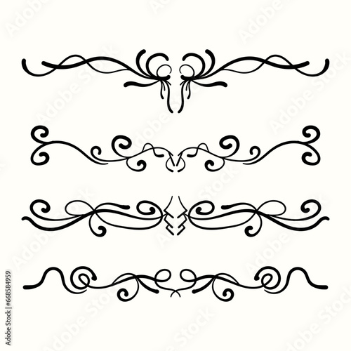 Vintage label ornament dividers. Decoration vintage style design. Collection of hand drawn borders