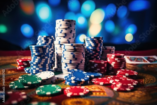 Online poker player in casino with casino chips, concept 