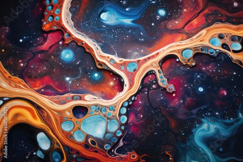 Nebulae rivers carving vibrant pathways in space. photo