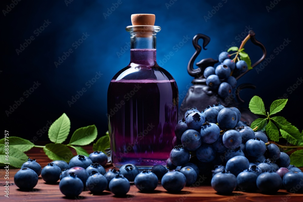 Blueberries juice in a glass jar Blueberries juice in a glass jar