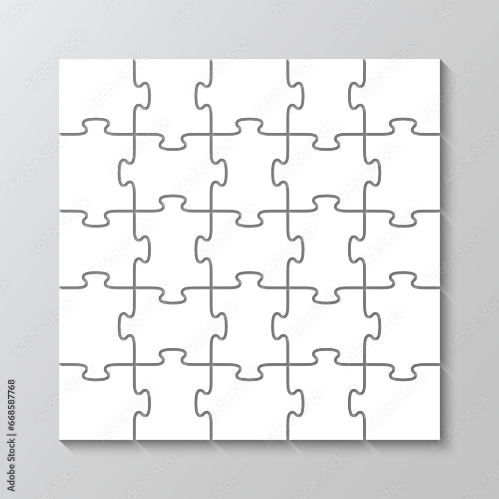 Mosaic silhouette with 25 details. Cutting template. Scheme of thinking game. Jigsaw puzzle pieces grid. Modern background with separate shapes. Simple frame tiles. Vector illustration Mosaic silhouette with 25 details. Cutting template. Scheme of thinking game. Jigsaw puzzle pieces grid. Modern background with separate shapes. Simple frame tiles. Vector illustration