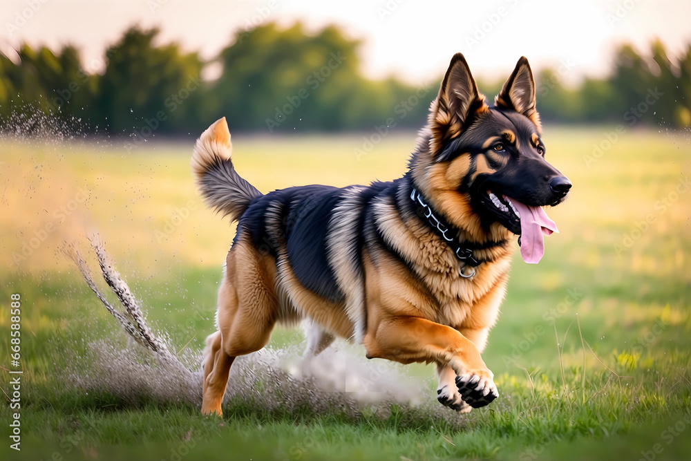 German Shepherd Serene Sit in the Lush Green Forest. Generative AI German Shepherd Serene Sit in the Lush Green Forest. Generative AI