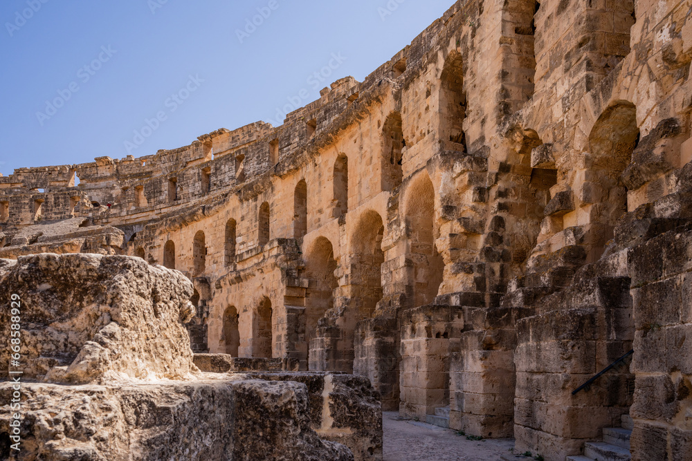 El Jem Coliseum. The largest Roman amphitheater in Africa. Unesco World Heritage.