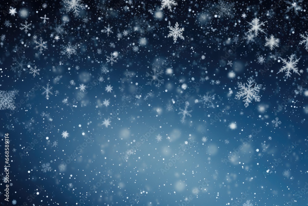 Snowflakes falling against the backdrop of a starlit night sky. Snowflakes falling against the backdrop of a starlit night sky.
