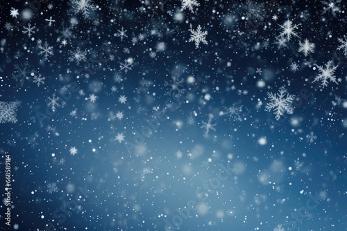 Snowflakes falling against the backdrop of a starlit night sky.