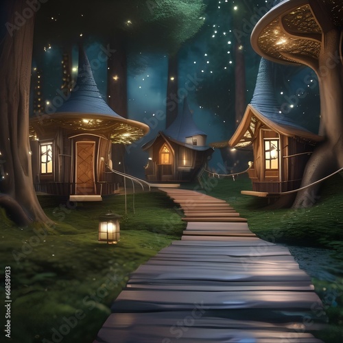 An enchanted, starlit forest where each tree houses a different nocturnal wonder1 photo