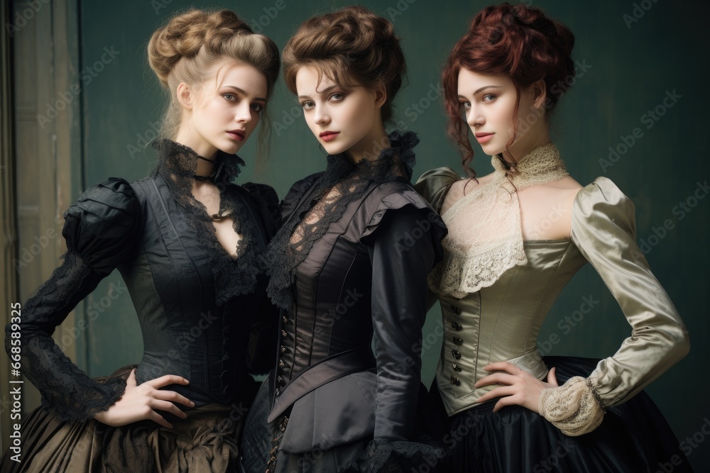 Victorian elegance, corsets and bustle skirts. Victorian elegance, corsets and bustle skirts.