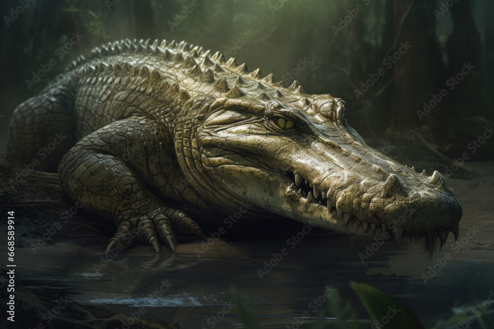 Obraz premium Crocodile in the forest - Generative AI