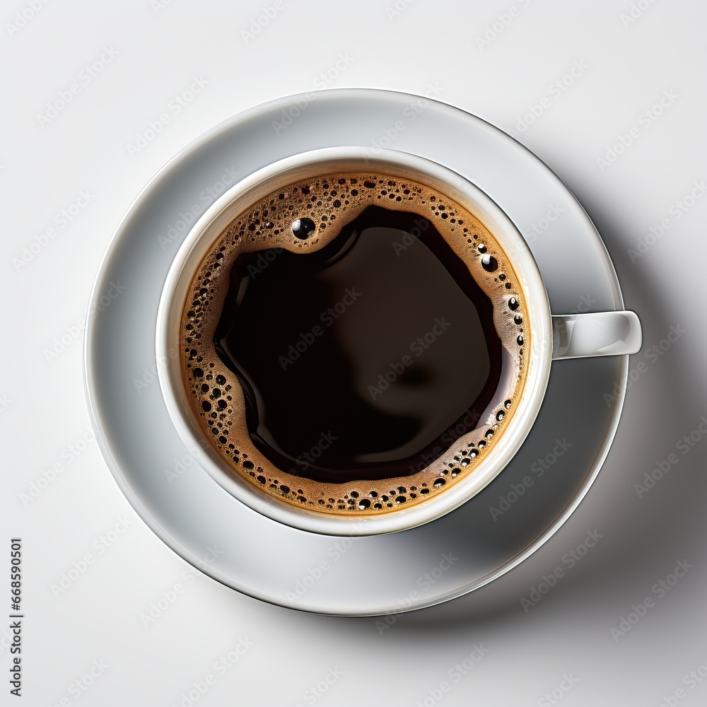 tasse à café isotherme sur fond blanc, tasse à café/mug avec du café noir chaud, vue de dessus