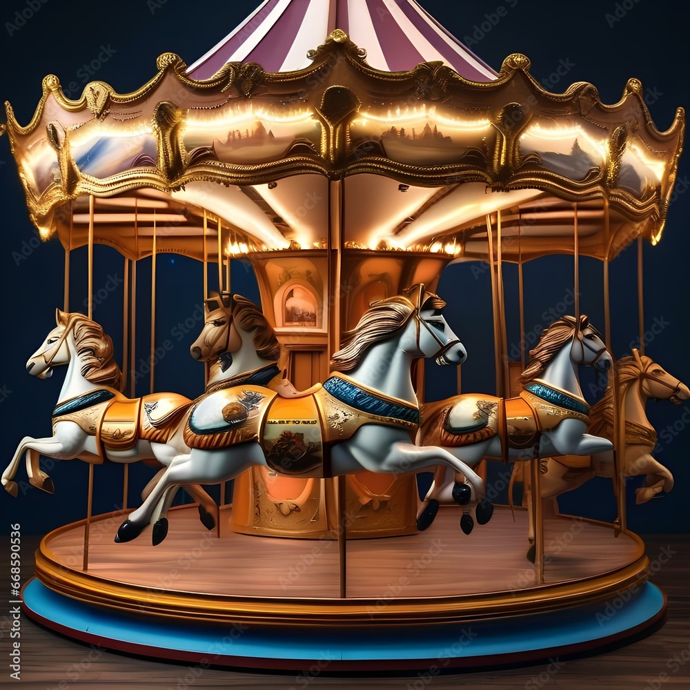A whimsical, starlit carousel with animals that come to life and leap into the sky1