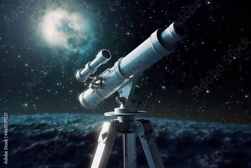 Telescope observing the sky and shooting stars