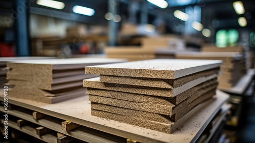 laying chipboard in a woodworking business to be processed and used to make furniture. photo