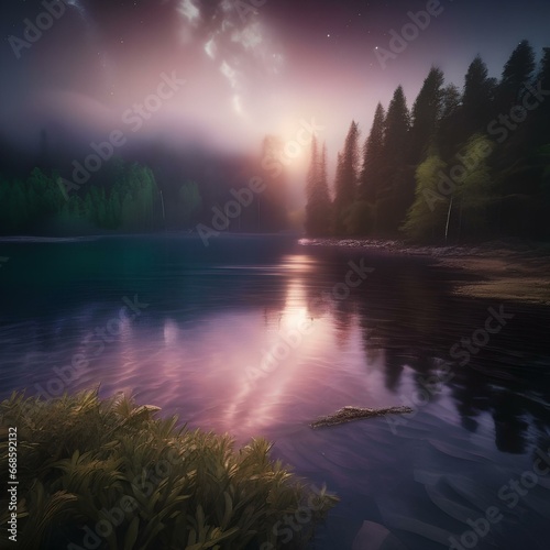 A mystical, starlit lake with water that shimmers like liquid stardust2 © Ai.Art.Creations