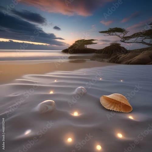 A secret, starlit beach where seashells emit a gentle, soothing hum under the moon2 photo