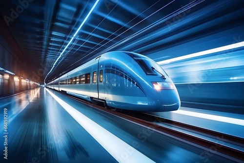 fast train in business center with motion blur background