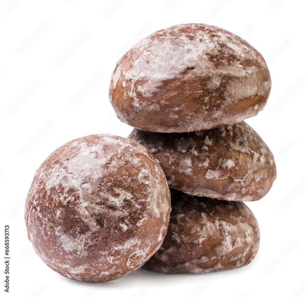 Chocolate gingerbread close-up on a white background. Chocolate gingerbread close-up on a white background.