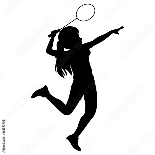 cute girl play badminton silhouette