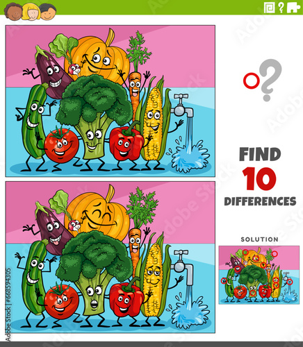 differences activity with cartoon vegetable characters