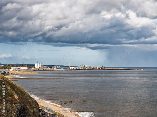 Sunderland beaches, UK with view over Sunderland docks. photo