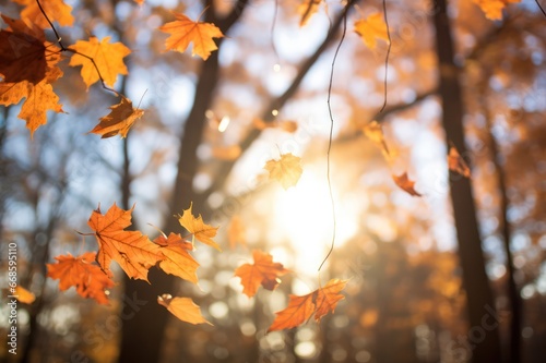 autumn leaves in the park or forest with sunlight background