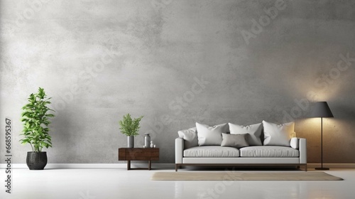 Living room and concrete wall texture background, Minimal interior design, mock up room, furniture decor, 3d render
