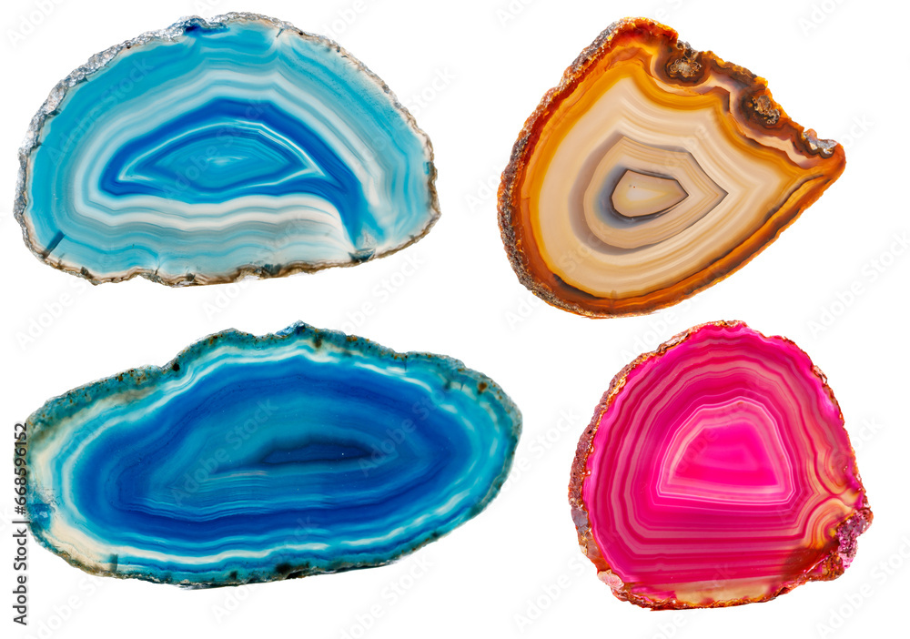 Set of Macro mineral stone Agate breed a white background close up Set of Macro mineral stone Agate breed a white background close up