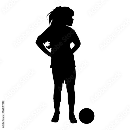 cute girl play soccer silhouette