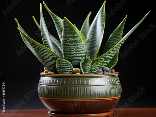 Sansevieria Trifasciata Prain - Elegant Snake Plant in Modern Setting - Aloe vera plant in pot photo