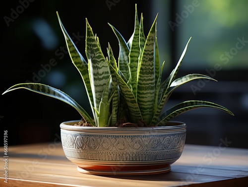 Sansevieria Trifasciata Prain - Elegant Snake Plant in Modern Setting - Aloe vera in a pot photo