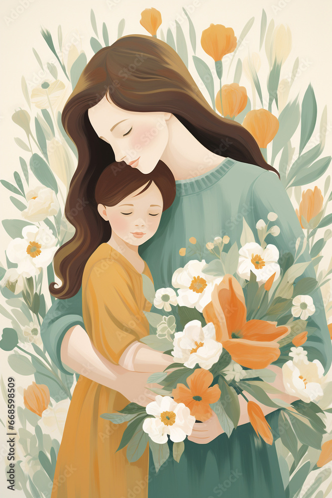 Cartoon of mother and daughter hugging