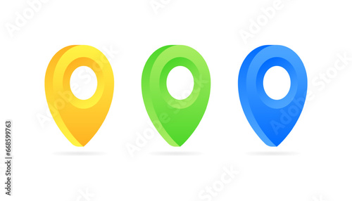 Geolocation point icons. Flat, color, geolocation points icons, point locations. Vector icons