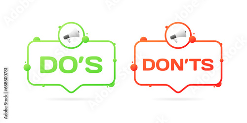 Do's and don'ts signs. Flat, color, message bubbles, do's and don'ts signs. Vector icons