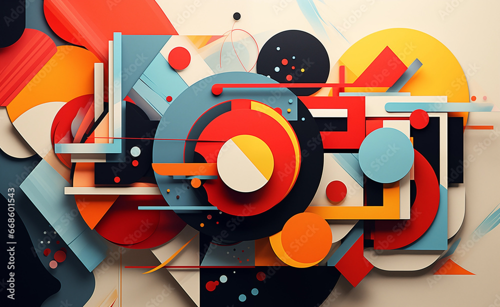 Obraz premium Abstract modern pattern that features multicolored shapes. Blend various shapes, textures, and color palettes to craft a contemporary art.