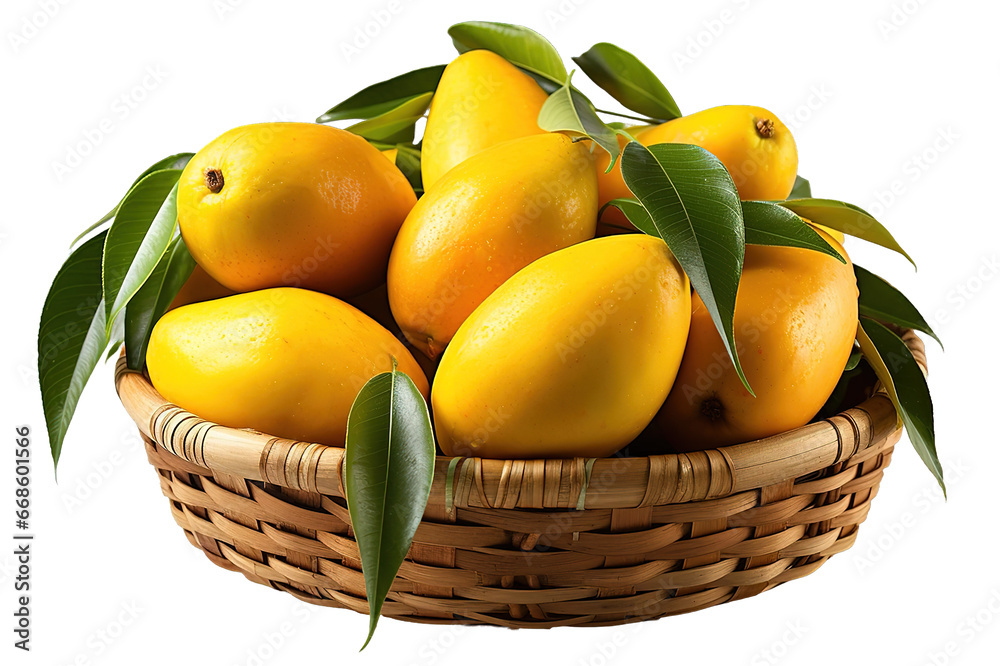Lemons in basket isolated PNG Background. Generative Ai. Lemons in basket isolated PNG Background. Generative Ai.