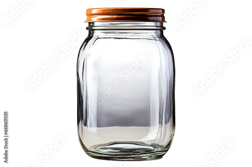 clear tall glass jar with silver lid, transparent, sparkly and brilliant, for food, liquids, sauces, grain, isolated PNG Background. Generative Ai.