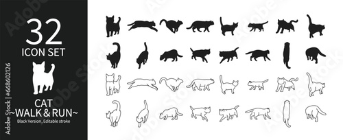Icon set representing various cat movements