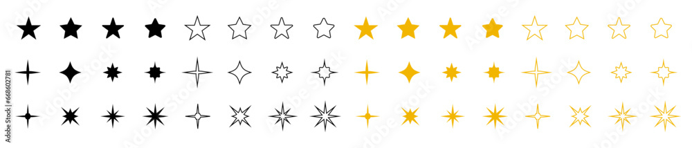 Stars vector icons. Stars collection. Black and Golden Stars isolated on white background. Vector Star