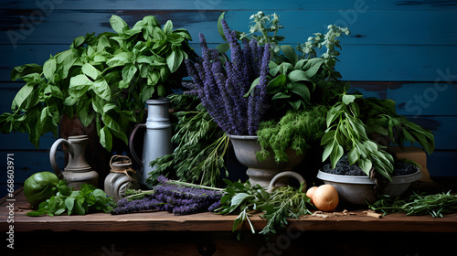 bunches of medicinal herbs and flowers. Herbal medicine.