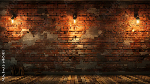 Brick wall and ceiling retro lights. © andranik123