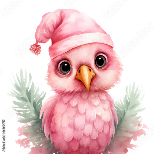 Watercolor Christmas Owl -transparent background