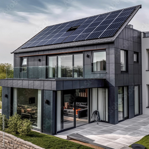 Photovoltaic system, solar power system on a house, Ai generated © David Brown