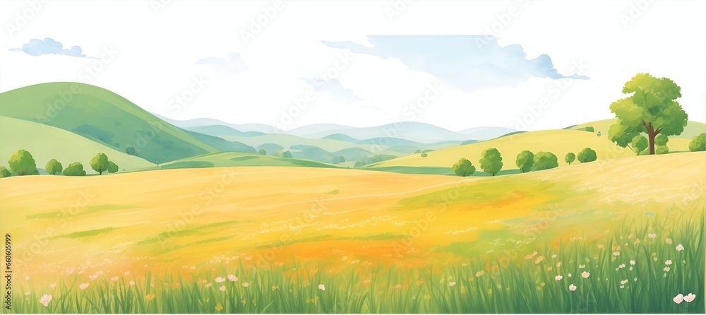 Beautiful cartoon style landscape. AI generated illustration