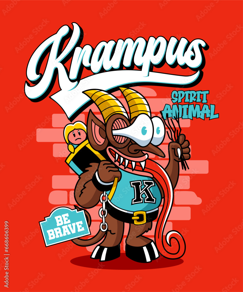 Krampus Spirit Animal. Christmas Cartoon Character Illustration.
