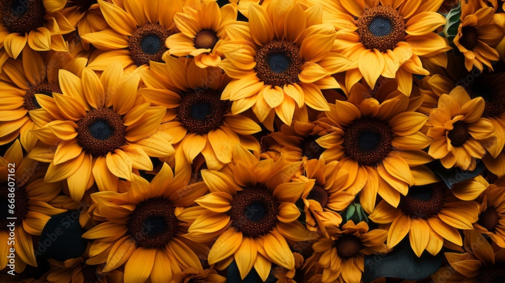 A vibrant meadow filled with tall sunflowers aerial. Generative AI. A vibrant meadow filled with tall sunflowers aerial. Generative AI.