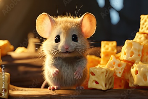 Happy mouse cartoon with cheese