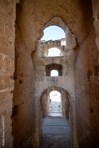 El Jem Coliseum. The largest Roman amphitheater in Africa. Unesco World Heritage.