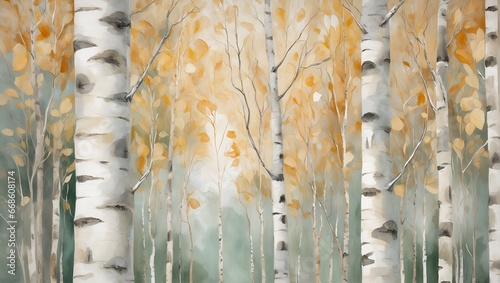 birch trees, watercolor, forest, trees background photo