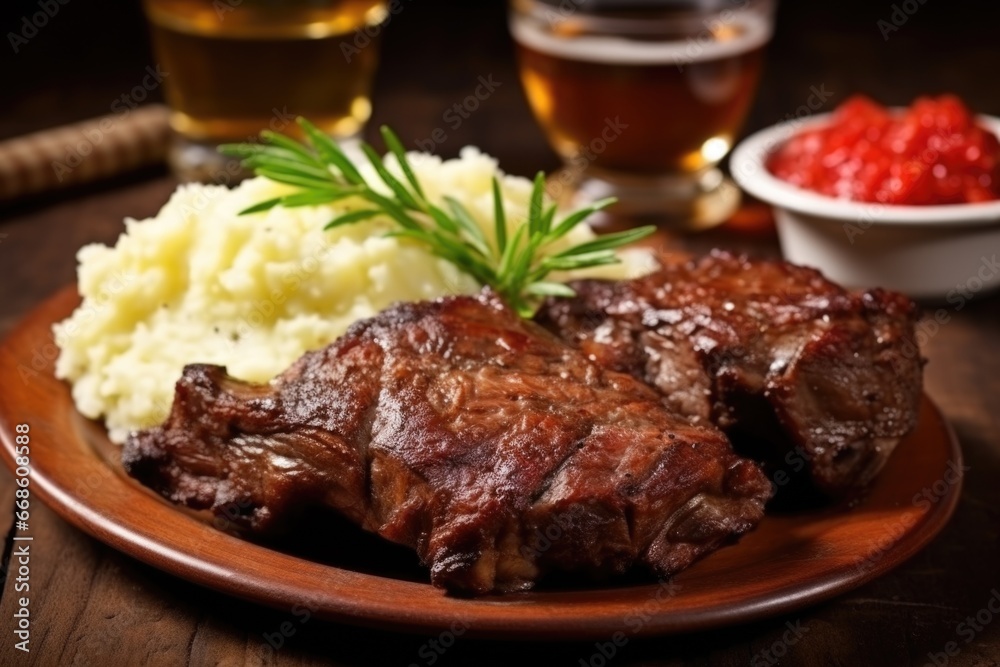 juicy ribs with a side of mashed potatoes juicy ribs with a side of mashed potatoes